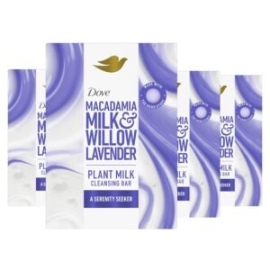 Dove Plant Milk Cleansing Bar Soap Macadamia Milk & Willow Lavender Serenity Seeker 4 Count for Moisturized Skin Gentle Cleanser, No Sulfate Cleansers or Parabens, 98% Biodegradable Formula 5 oz